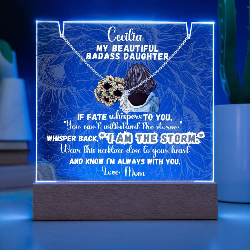 Badass Daughter Gift Bundle: Lit Personalized Keepsake Message & Image AND Alluring Beauty Necklace