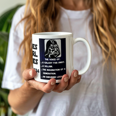 Mug (11oz)- James Earl Jones Commemoration The voice of: ...a galaxy far away. ...a villain. ...the imagination of a . generation. ...an enduring legacy. White Ceramic.