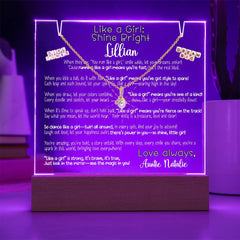 Like a Girl Lit Personalized Keepsake Message & Alluring Beauty Necklace Gift Bundle