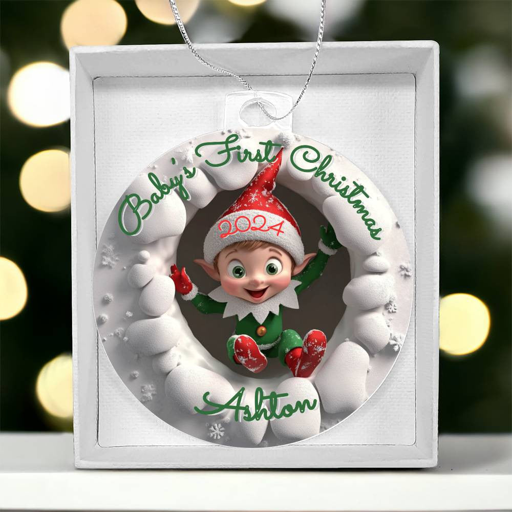 3-D Baby’s First Christmas 2024 Elf Acrylic Ornament Plaque