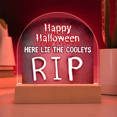 Personalized & Lit Happy Halloween from YOUR FAMILY NAME Tombstone Light Sign