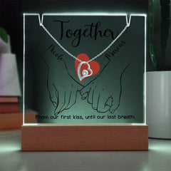 Together Pinky Hold (Black Font) Custom Keepsake Plaque & Necklace Gift Bundle