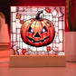 Lit Happy Halloween Sign Gothic Stain Glass Motif