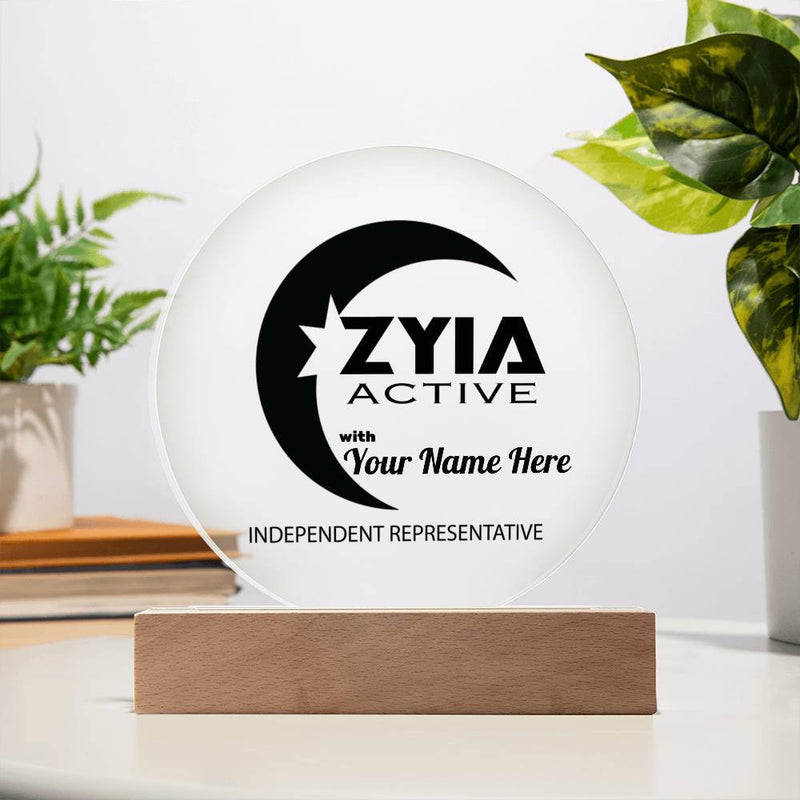 Personalized (English or Français) Zyia Active Independent Representative Acrylic Circle Plaque Sign, Battery or Corded Lit LED Base, Gifts for Her, Gifts for Business owner, Gifts for team member