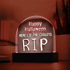 Personalized & Lit Happy Halloween from YOUR FAMILY NAME Tombstone Light Sign