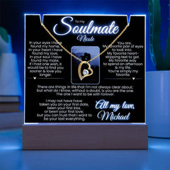 To my Soulmate PERSONALIZED Elegantly Noir LED Lit Stand w Names & Photo Option: Forever Love Necklace (White or Yellow Gold)