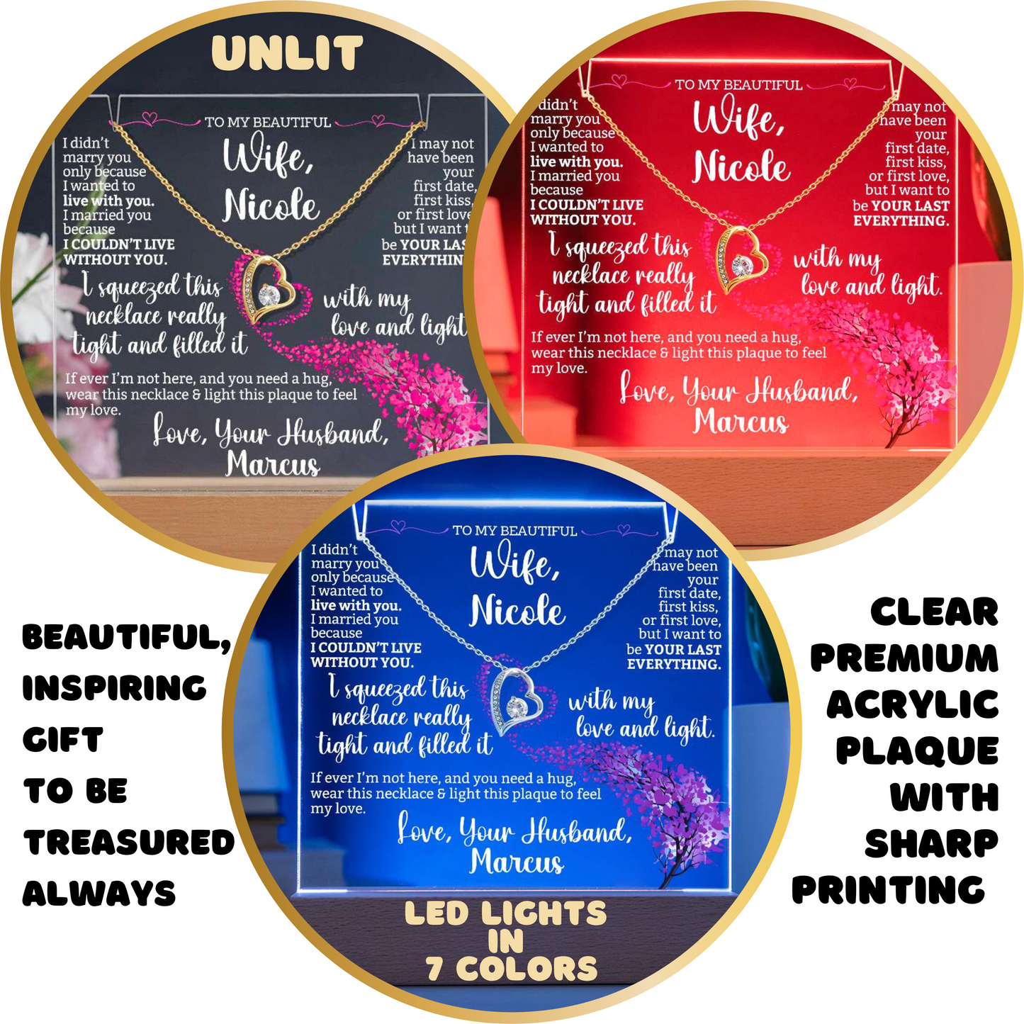 To my Wife Custom Keepsake Plaque & Necklace Gift Bundle