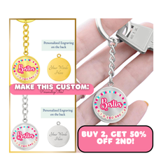 Besties Ride or Die Personalized Graphic Circle Keychain