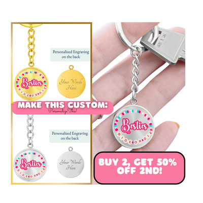 Besties Ride or Die Personalized Graphic Circle Keychain