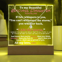 To my beautiful Badass Daughter Lit Personalized Keepsake Message & Alluring Beauty Necklace Gift Bundle