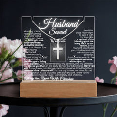 To My Husband - Personalized & Lit Keepsake and Cross Necklace Bundle