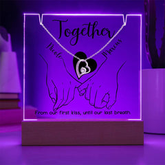 Together Pinky Hold (Black Font) Custom Keepsake Plaque & Necklace Gift Bundle