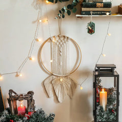 Star Moon Macrame Dream Catcher with Light