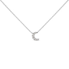 10K White Gold Diamond Accented Crescent Moon Shaped 18" Inch Pendant Necklace (H-I Color, I1-I2 Clarity)