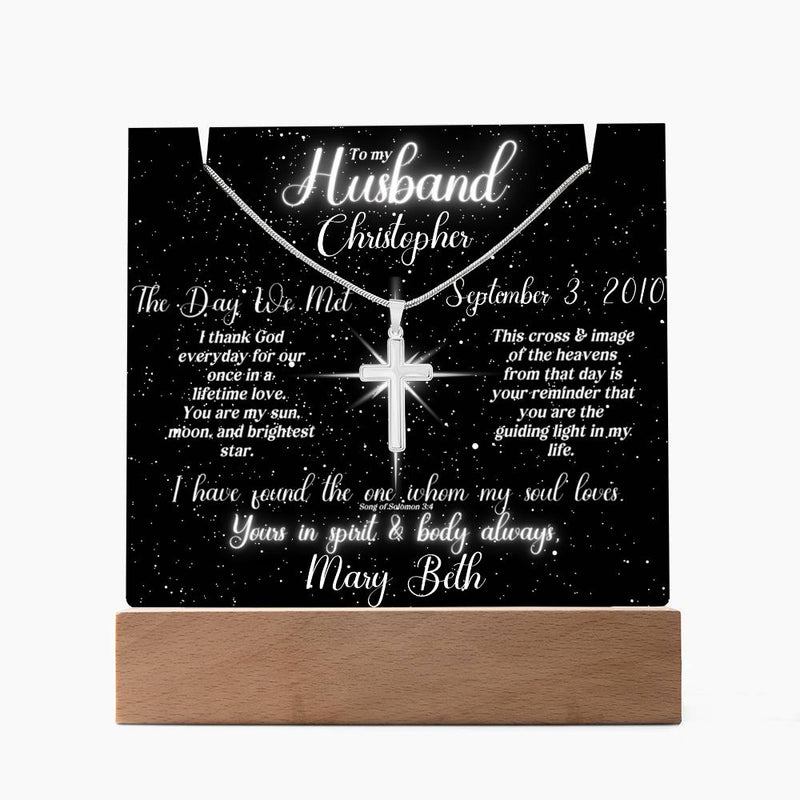 To My Husband - Blessed Day We Met Lit Star Sky Keepsake & Necklace Bundle