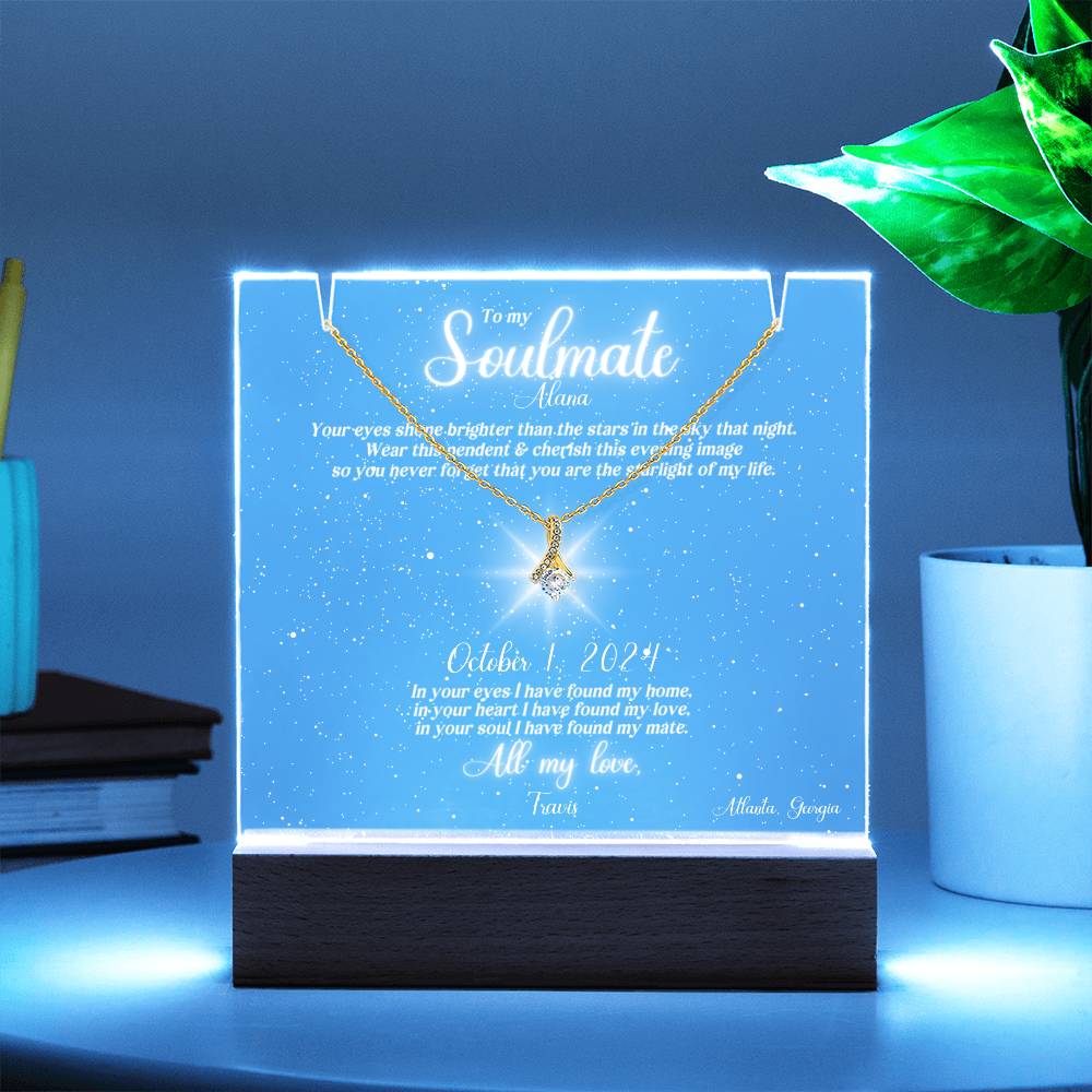 Soulmate Lit Personalized Clear Starlight Sky of Special Night & Message, and Alluring Beauty Necklace Keepsake