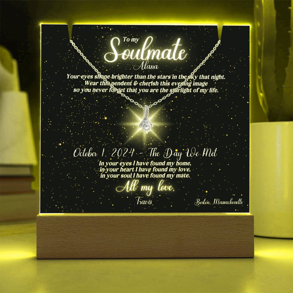 Soulmate Lit Personalized Starlight Sky of Special Night & Message, and Alluring Beauty Necklace Keepsake