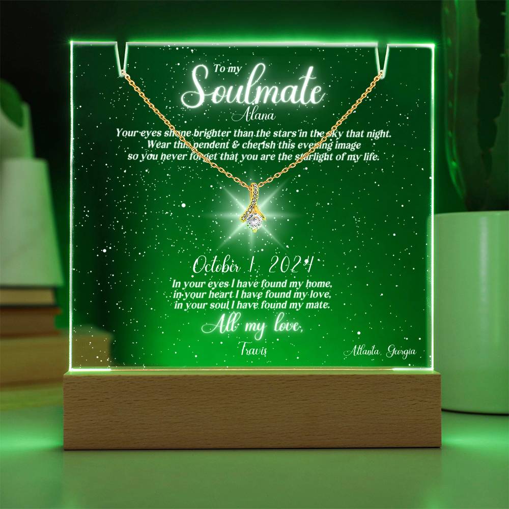 Soulmate Lit Personalized Clear Starlight Sky of Special Night & Message, and Alluring Beauty Necklace Keepsake