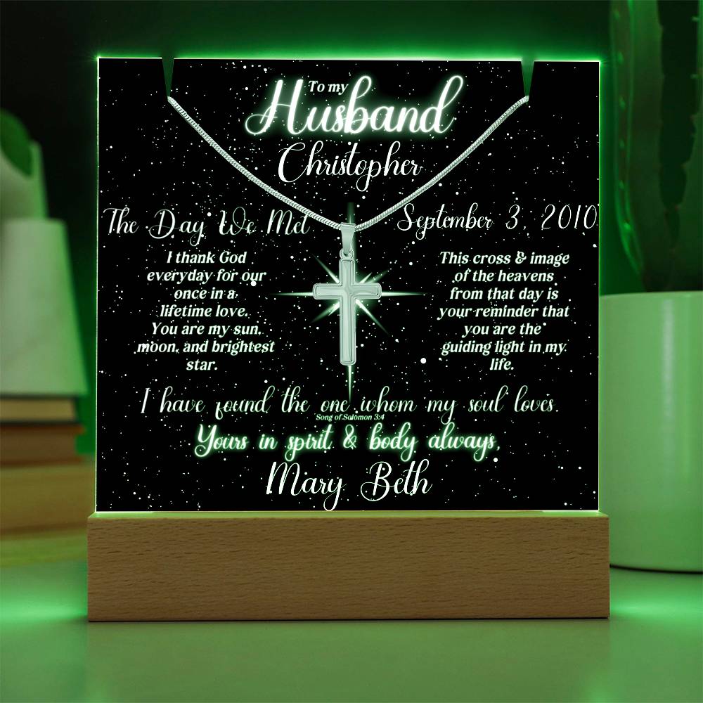 To My Husband - Blessed Day We Met Lit Star Sky Keepsake & Necklace Bundle