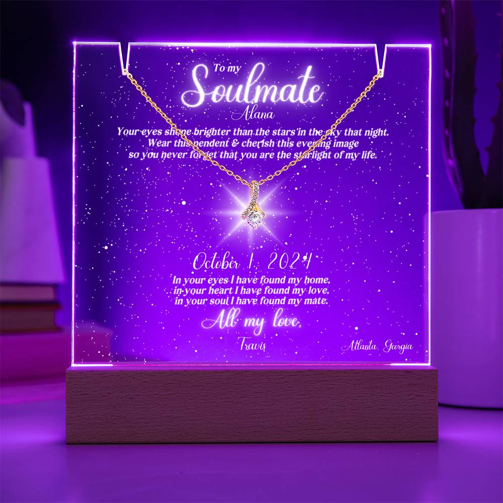 Soulmate Lit Personalized Clear Starlight Sky of Special Night & Message, and Alluring Beauty Necklace Keepsake