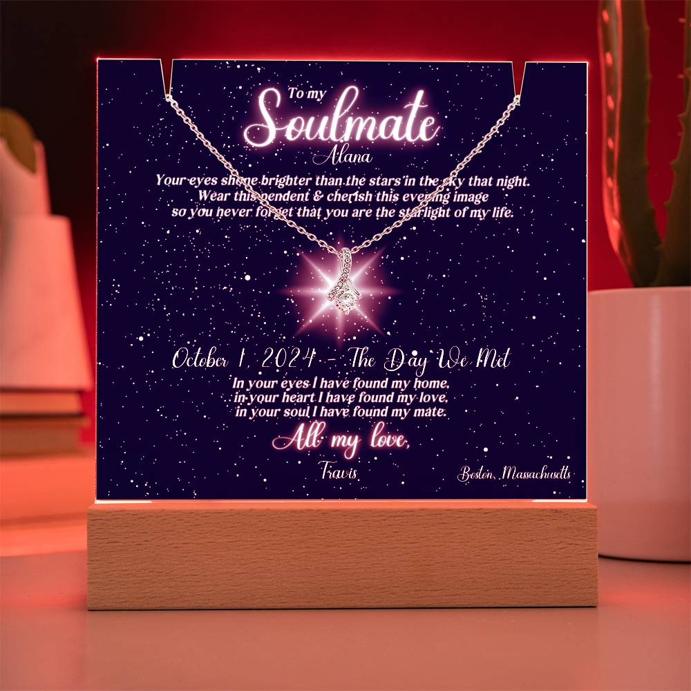 Soulmate Lit Personalized Starlight Sky of Special Night & Message, and Alluring Beauty Necklace Keepsake